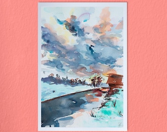Aquarelle La rivière - A4