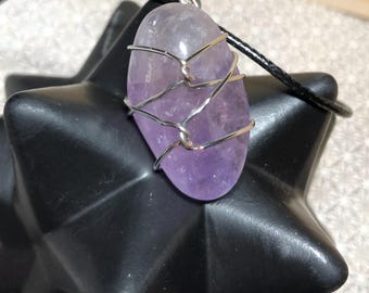 Wire-Wrapped Amethyst Crystal with Cord Necklace