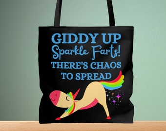 Funny Unicorn Tote Bag: Giddy Up Sparkle Farts, Encouragement Gift