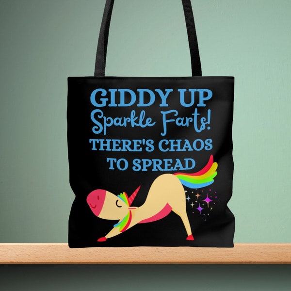 Giddy Up Sparkle Farts Funny Tote Bag, Unicorn Tote, Encouragement Gift For Women, Gym Tote Bag, Sizes S-L