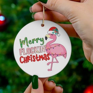 Flamingo Christmas Ornament: Merry Flocking Christmas, Beach Holiday Decor