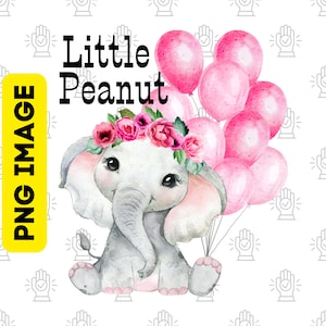 Baby meisje olifant PNG, kleine pinda, baby meisje sublimatie ontwerpen, peuter meisje PNG, baby meisje digitale download