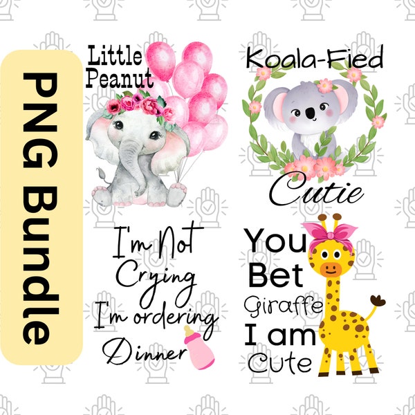 Baby Girl PNG Bundle, Baby Girl Sublimation Designs, Baby Giraffe PNG, Baby Girl Elephant PNG