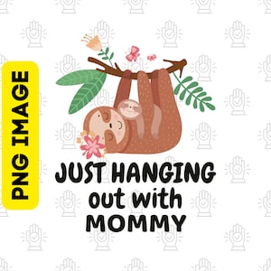Mommy and Baby Sloth PNG: Cartoon Sloth Clipart (Digital Download)