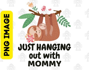 Mommy and Baby Sloth PNG: Cartoon Sloth Clipart (Digital Download)