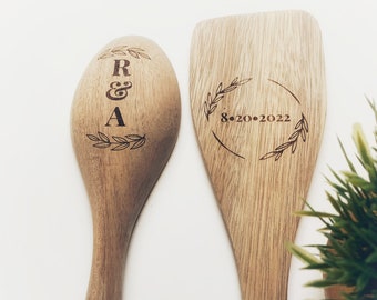 Personalised Wooden Spoon and Spatula, Custom Kitchen, Wedding Gift, Wedding Shower, Custom Spoon, Wood Spatula, Love