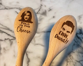 Schitt&#39;s Creek Engraved Wood Spoons: David & Moira Rose, 12&quot; Beech