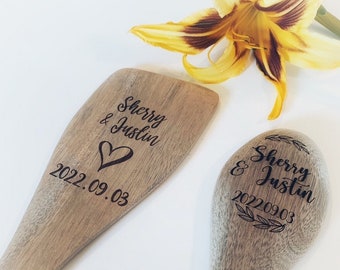 Personalised Wooden Spoon and Spatula, Custom Kitchen, Wood Spoons, Wood Spatula, Engraved Spoon, Wedding Shower, Love, Wedding
