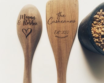 Cuillère et spatule en bois personnalisées, cuisine personnalisée, cadeau de mariage, shower de mariage, cuillère personnalisée, spatule en bois, amour