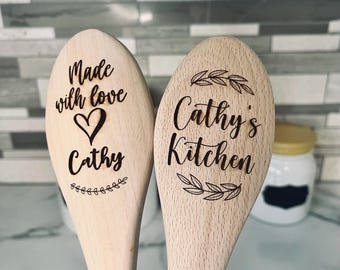Ensemble de cuillères personnalisées en bois de hêtre : ustensiles de cuisine gravés