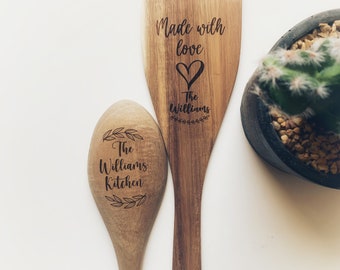 Personalised Wooden Spoon and Spatula, Last Name, Custom Kitchen, Family Name, Wood Spatula, Unique Gift, Birthday, Anniversary