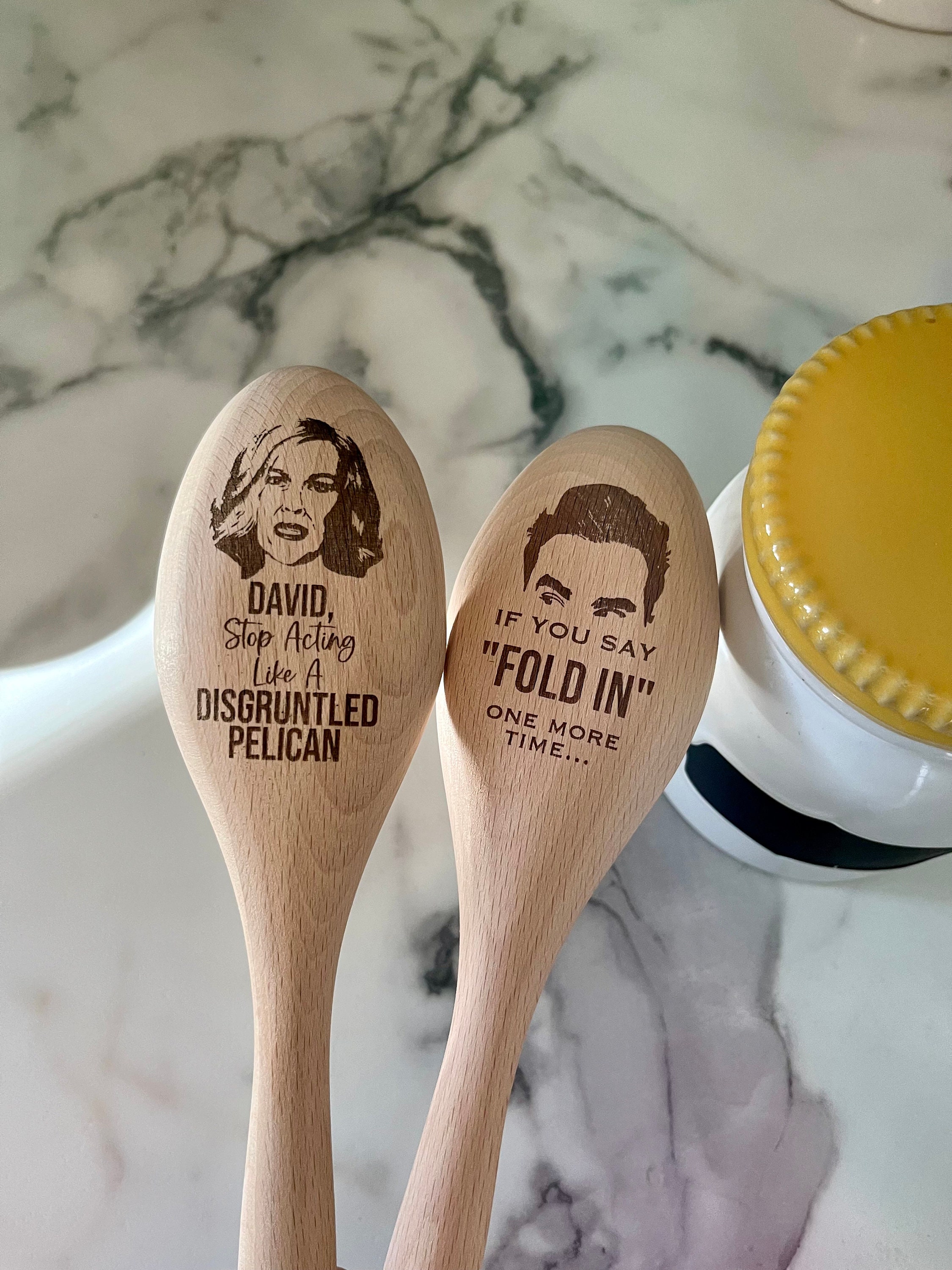 Schitt's Creek Wood Spoons: Laser Engraved Beech, "Fold In the Cheese"