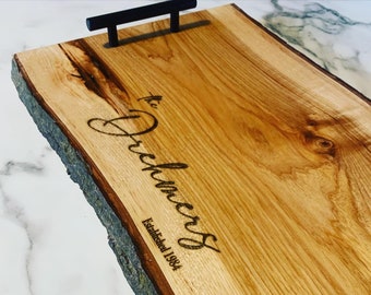 Custom Live Edge Charcuterie Serving Tray, Realtor Board, Kitchen, Family Name, Black Walnut, Hickory, Butternut, Anniversary, Wedding