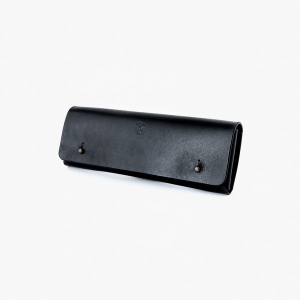 Cartuchera de cuero, Estuche para lápices, Estuche Bolígrafos, Pen Case, Minimalista - Negro