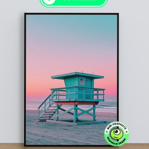 Affiche Sunset Serenity: Affiche de Tour de Sauveteur en Californie - Affiche en Haute Définition - Format A1