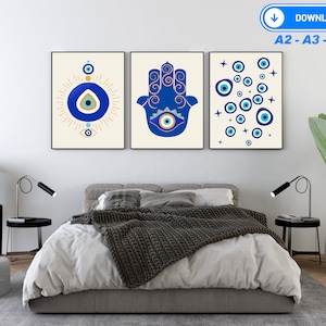 3 Traditional Blue Evil Eye Posters - 3 Posters A2 - A3 - A4 - A5