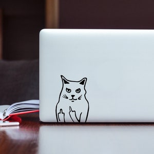 Naklejka samochodowa | Komiks środkowego palca kota | Zabawny prezent dla mamy, taty, laptopa, MacBooka, notebooka dla dzieci
