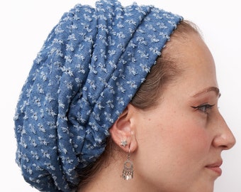 Jewish head covering, Beret, Denim , Head Wrap Adjustable, sleep cap,Breathable Light Cotton, Cancer Headwear for Women, Israeli Tichel