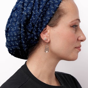 Jewish head covering, Beret, Denim , Head Wrap Adjustable, sleep cap,Breathable Light Cotton, Cancer Headwear for Women, Israeli Tichel Тёмно-синий
