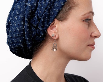 【お買い得!】 covering, head Jewish Beret, Adjustable Wrap Head , Denim Clothing