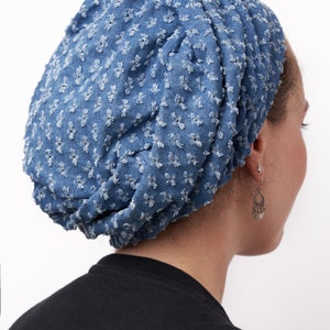 Jewish head covering, Beret, Denim , Head Wrap Adjustable, sleep cap,Breathable Light Cotton, Cancer Headwear for Women, Israeli Tichel image 3