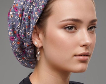 Ermandina Floral Head Covering for Women Tichel Slouchy Beanie Beret  Snood Headcovering