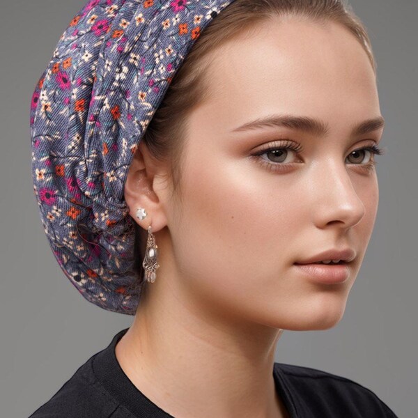 Ermandina Floral Head Covering for Women Tichel Slouchy Beanie Beret  Snood Headcovering