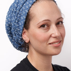 Jewish head covering, Beret, Denim , Head Wrap Adjustable, sleep cap,Breathable Light Cotton, Cancer Headwear for Women, Israeli Tichel image 2