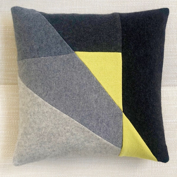 SHADOW modernist geometric cashmere 16" pillow /greyscale citron