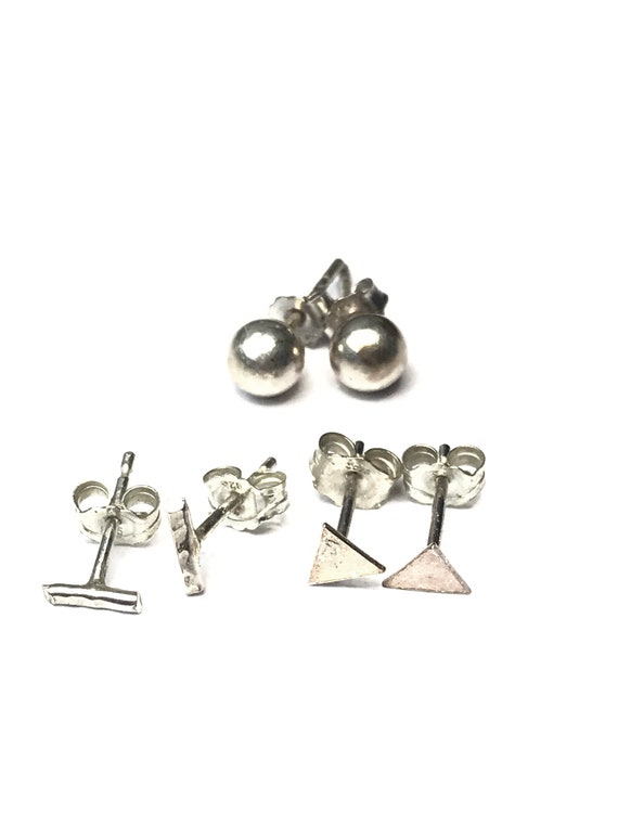 3 Pair Of Tiny Earrings Sterling Silver 925
