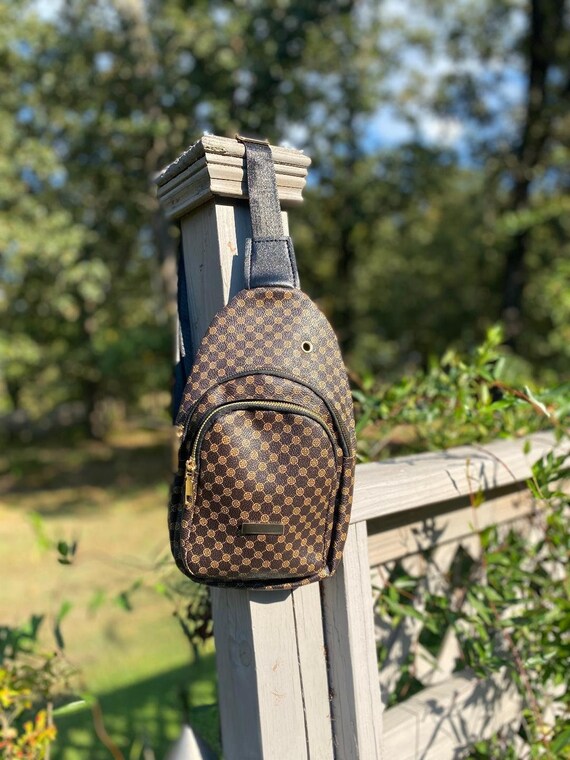 Sling Bag with Printed Strap-Brown