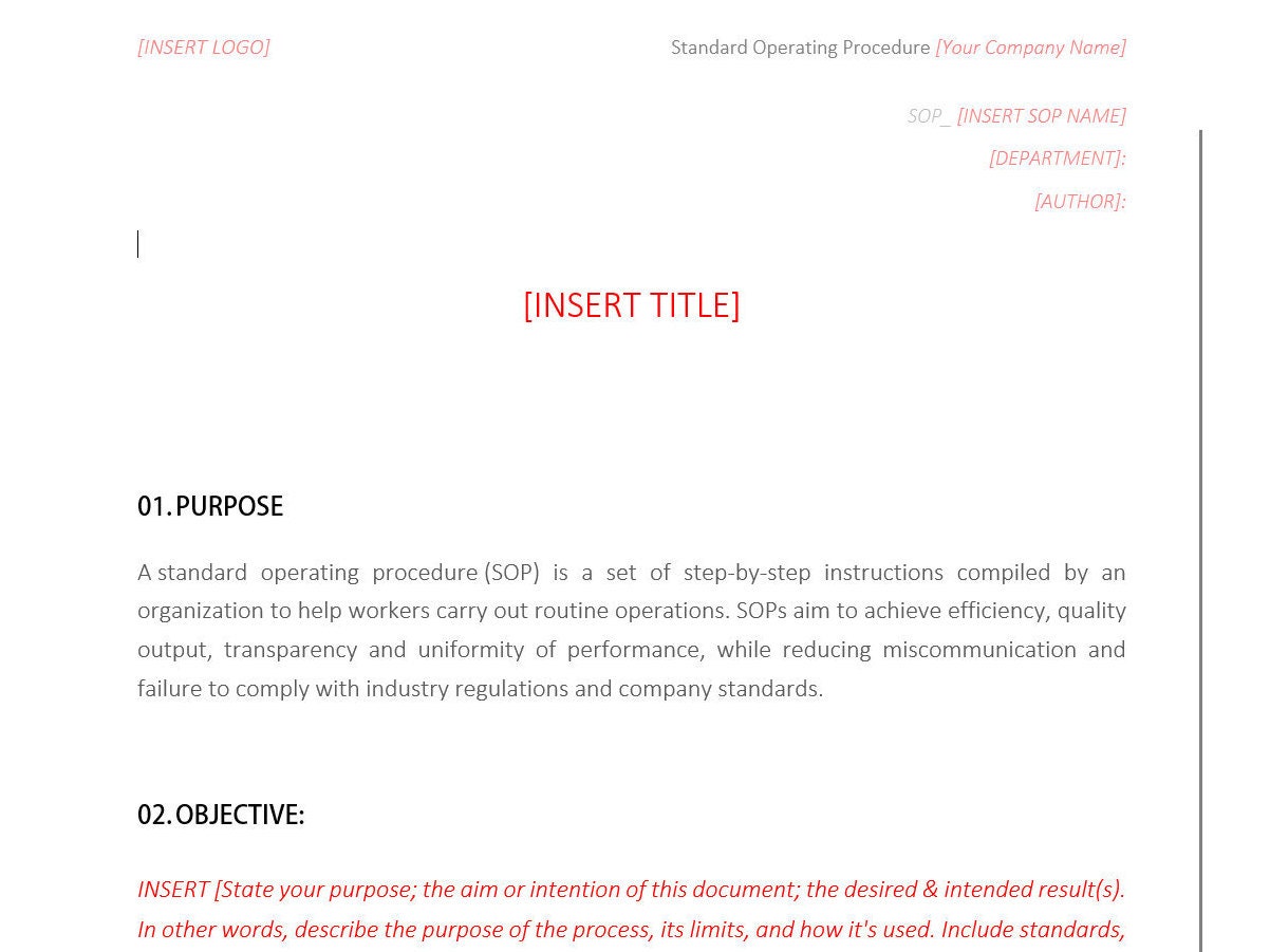 Safe Operating Procedures Template Nz