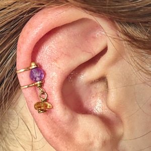 Amethyst & Topaz Ear Cuff No Piercing | Tragus Or Upper Ear Cuff | Sea Inspired Jewelry | Slow Fashion | USA Made Sustainable Jewelry