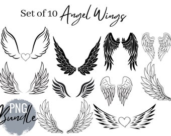 Set of 10 angel wings bundle for crafting, sublimation, HTV cricut designs and more