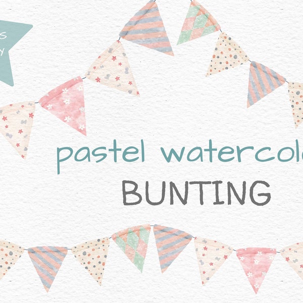 Watercolor bunting clipart: pastel-colored bunting banner / PNG clip art / nursery art / children decor / flag banners