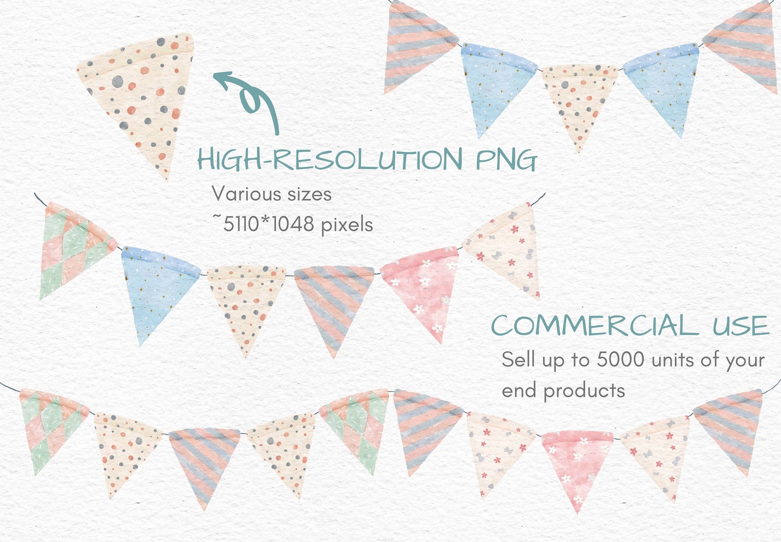 Watercolor Bunting Clipart Pastelcolored Bunting Banner / Etsy UK