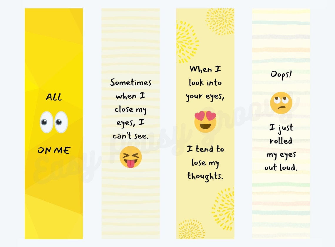 Funny Emoji Bookmarks Printable Set of 4 Instant Download Etsy