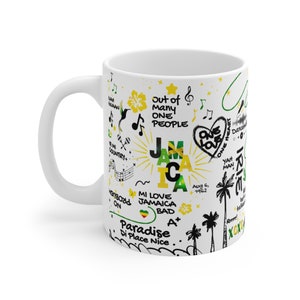 Jamaica Coffee Mug Jamaican Flag Black Green and Gold Island Vibe Coffee Mug Jamaican Patois Saying Jamaica Souvenir Gift by Jamaican People