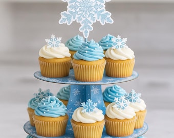 Schneeflocken Eßbar Tortenbild Party Deko Muffin Kinder-Geburtstag Eis Frozen - Foto 3