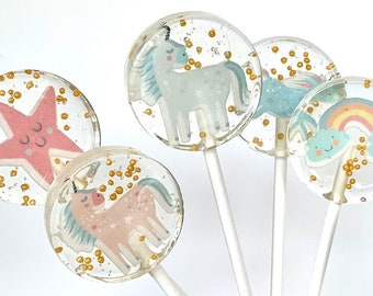 Lolli Einhorn Regenbogen Stern / essbare Cupcake Topper / Muffin Stecker / Cake Topper Tortendeko Mitgebsel Gastgeschenk  Geschenk Schultüte