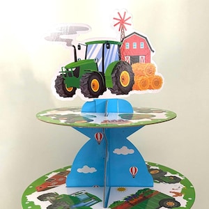 Puesto de muffins de granja I 3 niveles I de cartón resistente I Decoración de cumpleaños infantil I Puesto de muffins para cupcakes I Etagere de cartón resistente
