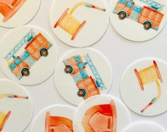 Personalizable edible cupcake / muffin toppers / cake decoration *Fire Department* 15 pieces CUT OUT from edible paper or fondant / fireman helmet