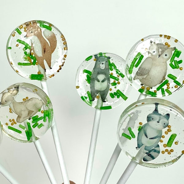 Lolli Waldtiere / Essbare Cupcake Topper / Muffin Stecker / Cake Topper Tortendeko Mitgebsel Reh Fuch Dachs Bär Igel Geschenk für Gäste