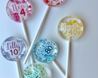 Lollipop personalized with name and age from 12 pieces / customized gift Edible cupcake topper / muffin plug / cake topper guest gift