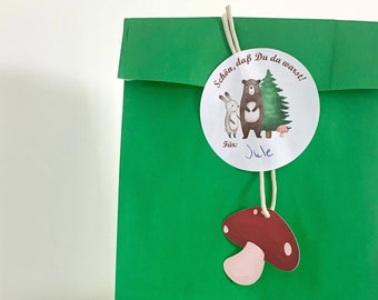 Bag * FOREST ANIMALS * giveaway bag children's birthday party bag toadstool bear rabbit birthday bag for guest gift filled and unfilled