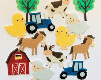 Eetbare cupcake / muffin toppers / taartdecoratie boerderij 16 stuks UITGESNIJD uit eetbaar papier of fondant tractor koe schaap paard kuiken boerderij