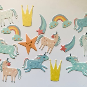 Edible cupcake / muffin toppers / cake decorations *Unicorn Party* 18 pieces DIE-CUT out of edible paper or fondant