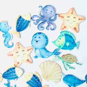 Edible Cupcake / Muffin Toppers / Cake Decoration Sea Creatures Fish Octopus Whale Seahorse 18 pieces cut out of edible paper or fondant