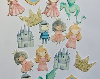 Personalizable edible cupcake / muffin toppers / cake decoration * Princess and Knight * 16 pieces CUT OUT from edible paper or fondant