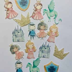 Cupcake commestibili personalizzabili/toppers per muffin/decorazioni per torte * Principessa e Cavaliere * 16 pezzi DIE-TAGLIATI in carta commestibile o fondente